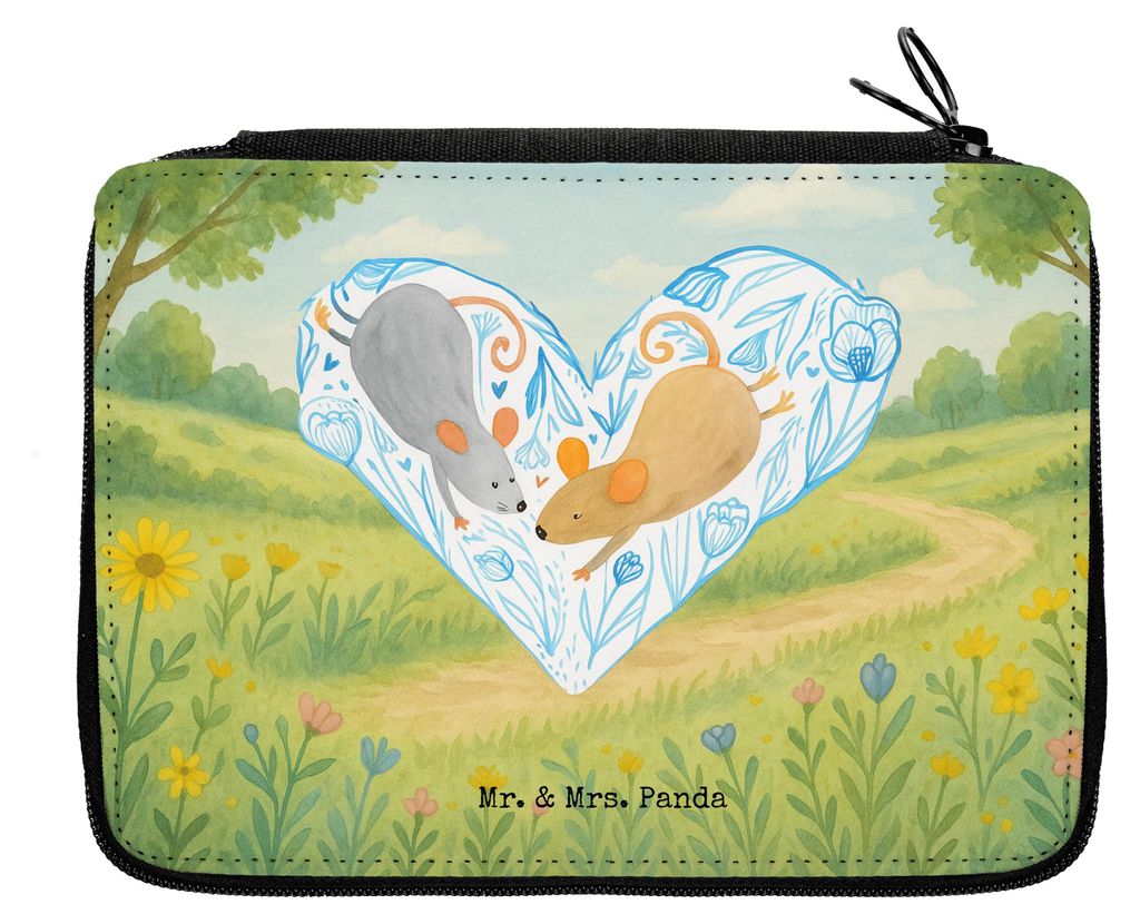 Mr. & Mrs. Panda Etui Mäuse Herz Design - Weiß - Geschenk, Mäppchen, für Immer, Maus, Federmäppchen, Federtasche, Freundin, Bleistiftetui, Fed...