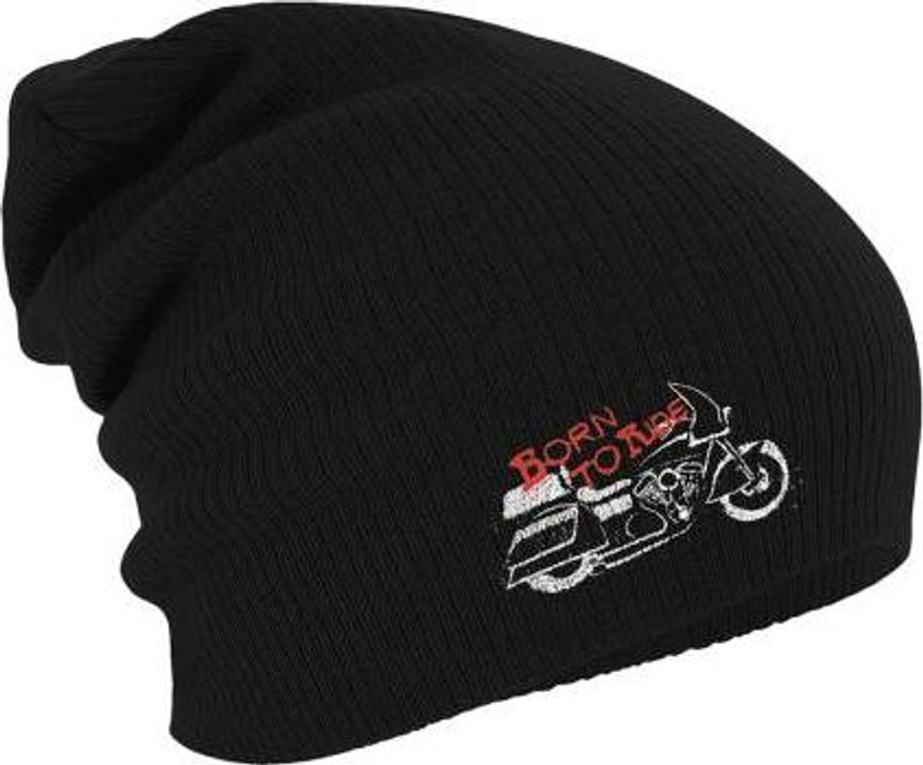 Longbeanie Slouch-Beanie Mütze Chopper Motorrad born to ride 54566 Color - schwarz