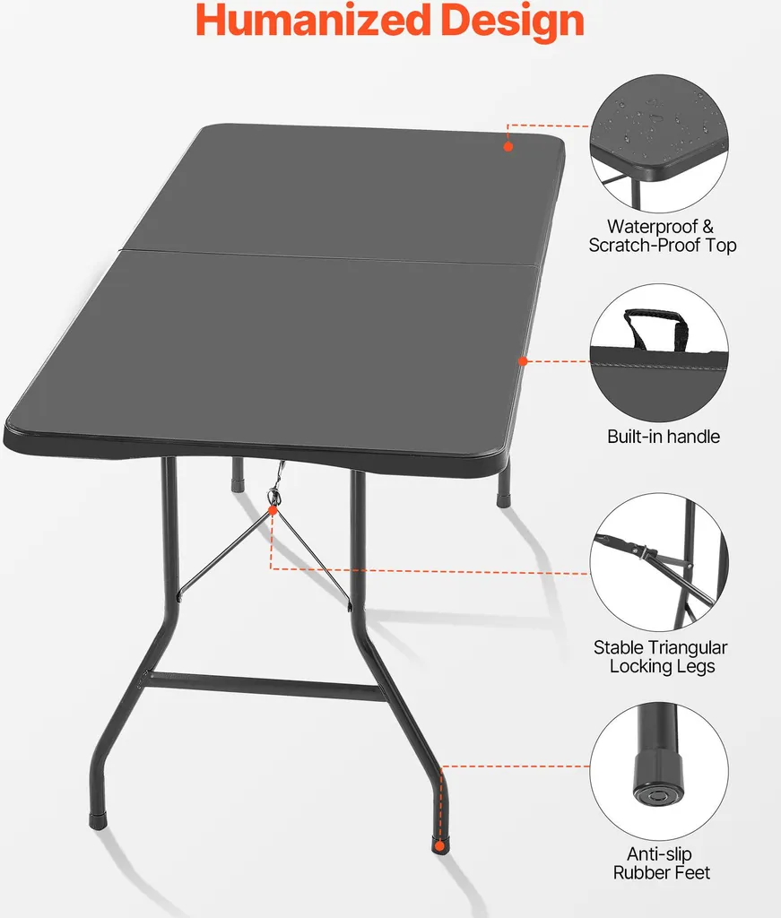 Table de Jardin Pliable Noire 180cm - Table de Réception Haute Densité