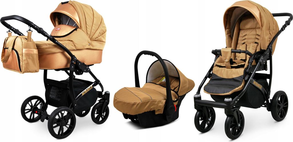 BabyLux Miracle | 3in1 Kinderwagen Set | Gold Braid | Kombikinderwagen | Kinderwagenset | Buggy