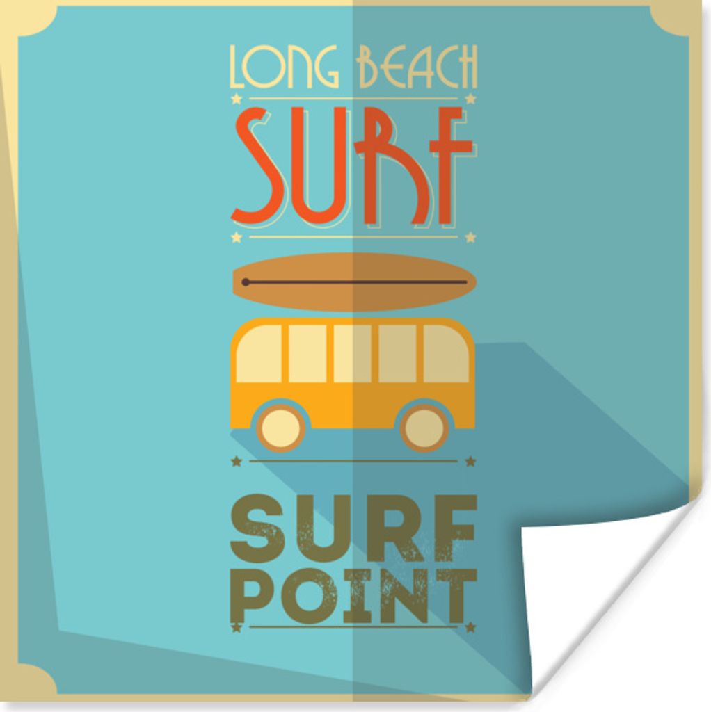 MuchoWow Poster Illustration von "Surf Point" vor blauem Hintergrund 75x75 cm - Wand Dekoration