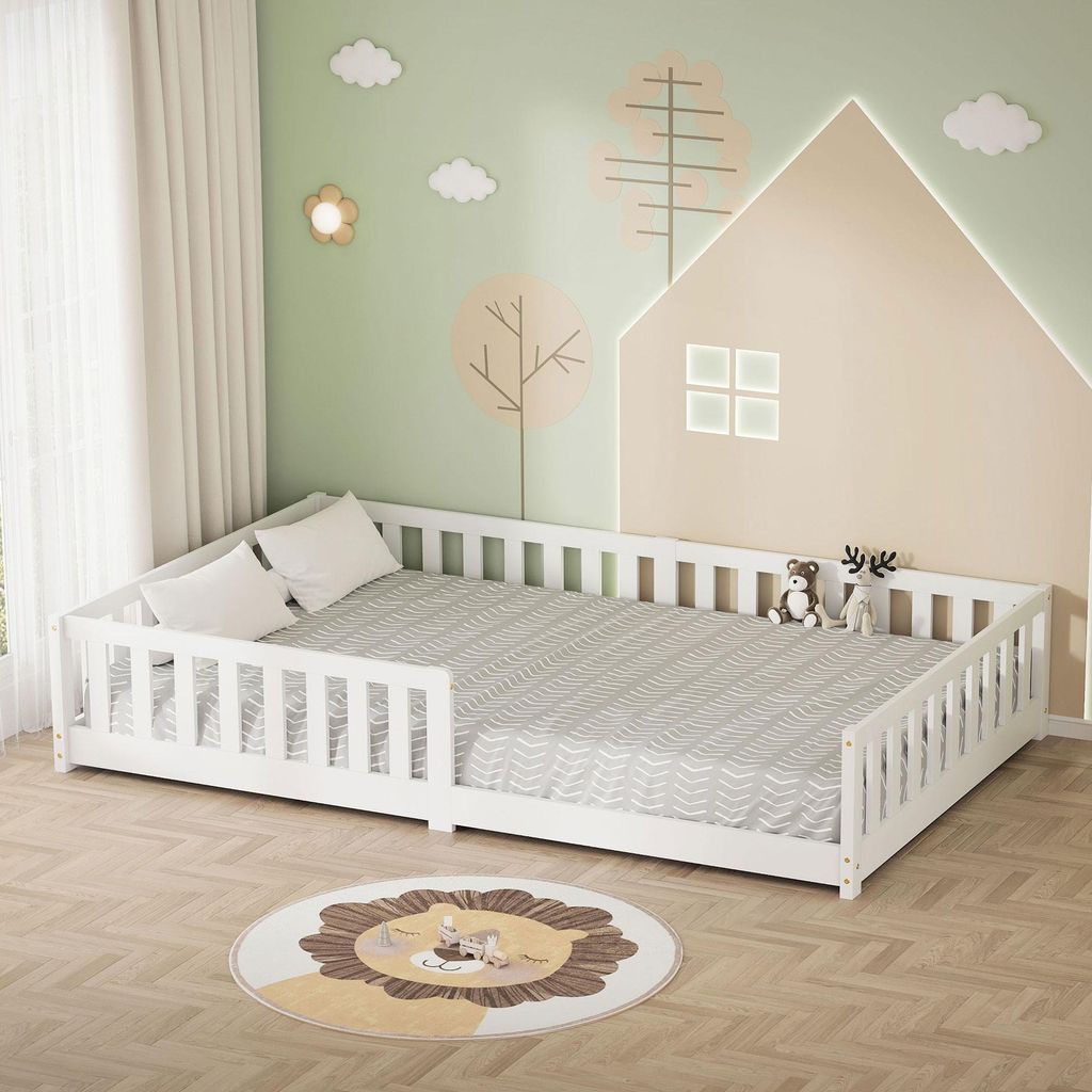ML-Design Kinderbett 120x200 cm Weiß Bodenbett für Kinder Produktbild 