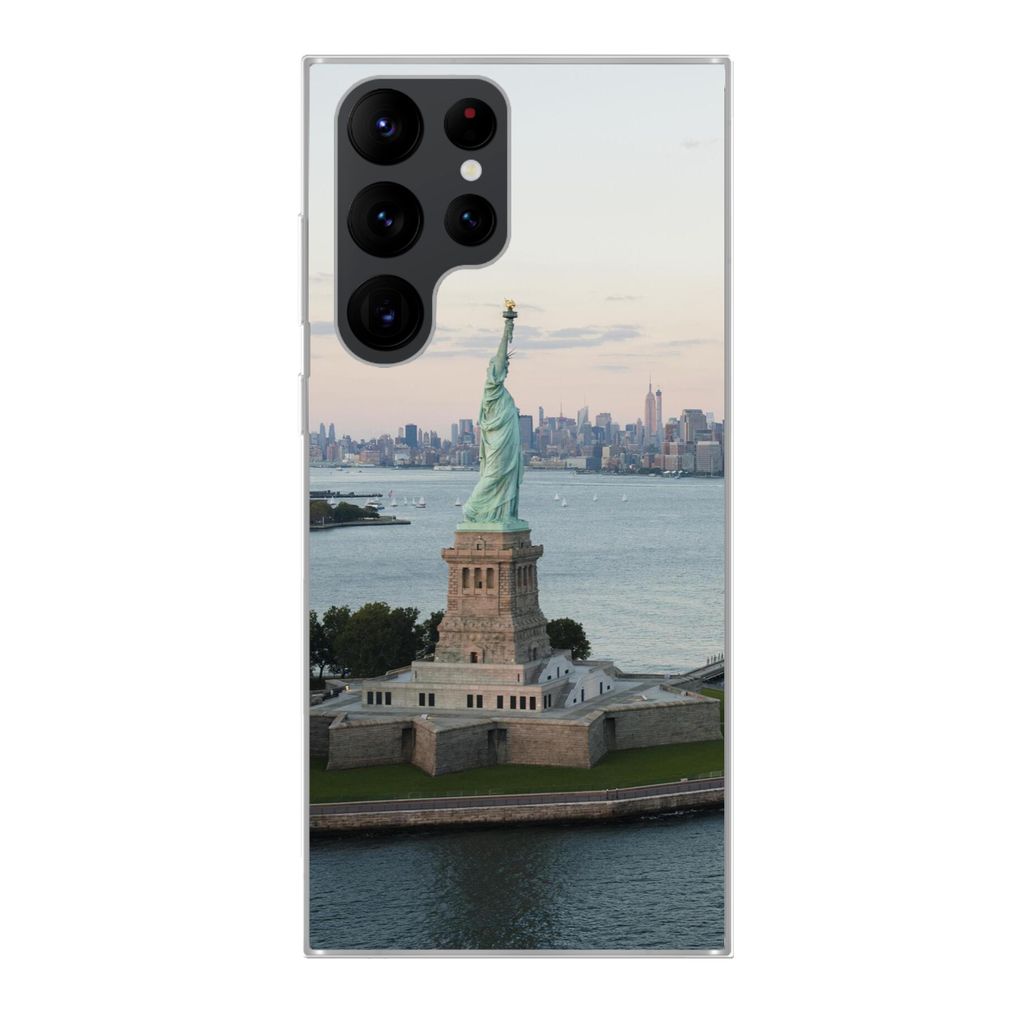 MuchoWow Handyhülle Schutzhülle Hülle für Samsung Galaxy S22 Ultra New York - Freiheitsstatue - Amerika Silikon Softcase Handy Hülle - Abbil...