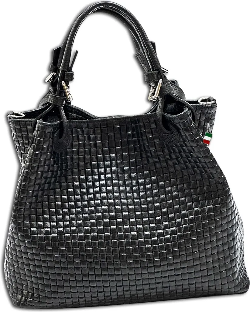 Sac noir Florence OTF164S en cuir gaufré tressé - Sac à main élégant