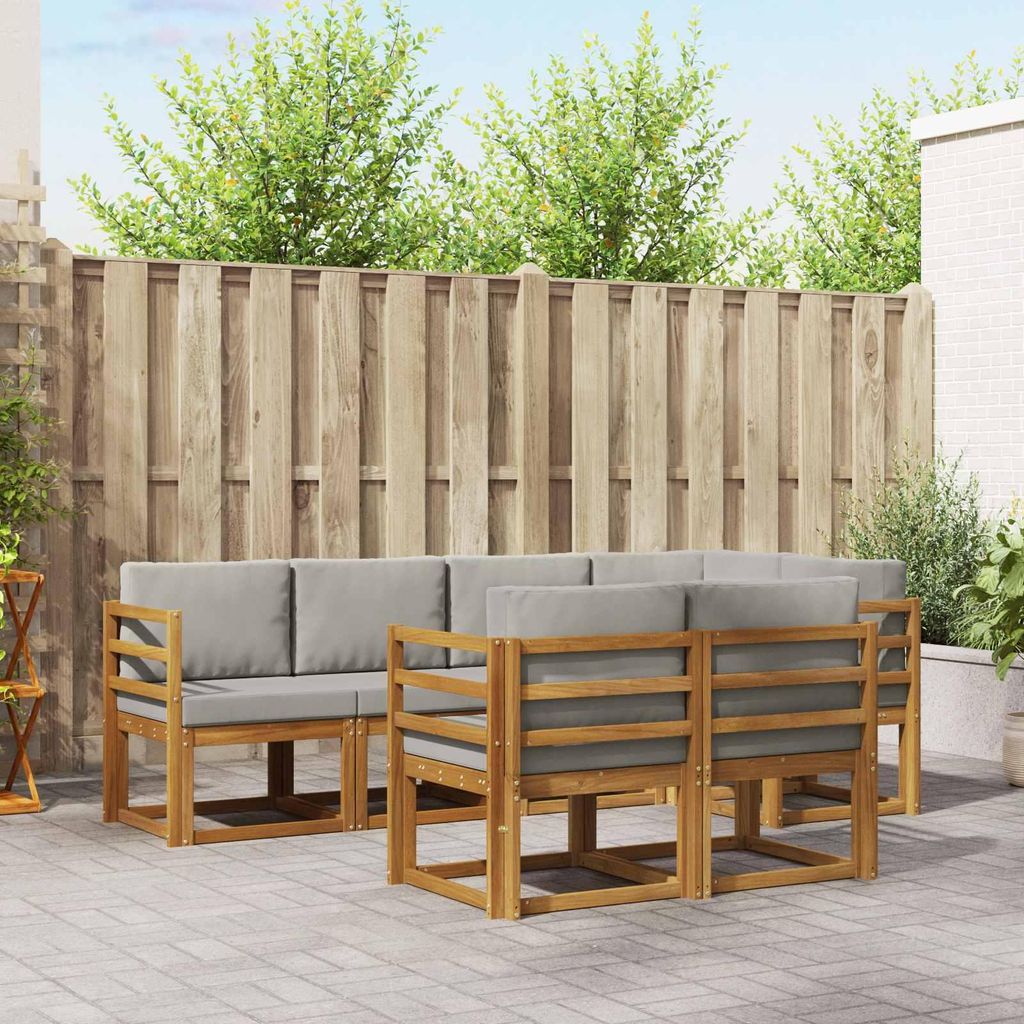 "Seasonal Sale"Outdoor-Sofagarnitur - CLORIS - Balkonmöbe/Sitzgruppe - mit Kissen 7 pcs - Moderne Design - Natürlich und Hellgrau - Gartensofas D...