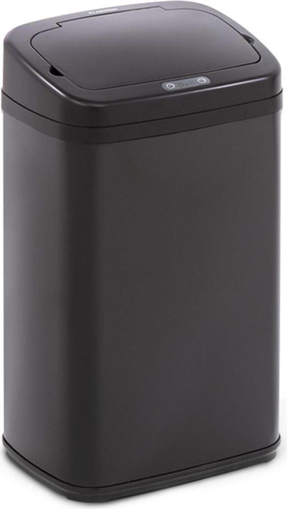 A black sensor trash can is shown against a white background.