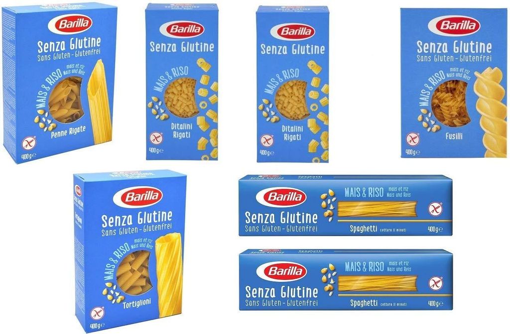Barilla Senza Glutine Sortiment 1 x Fusilli- 2 x Ditalini Rigati 1 x Penne Rigate 1x Tortiglioni 2x Spaghetti je 400g = 2800g
