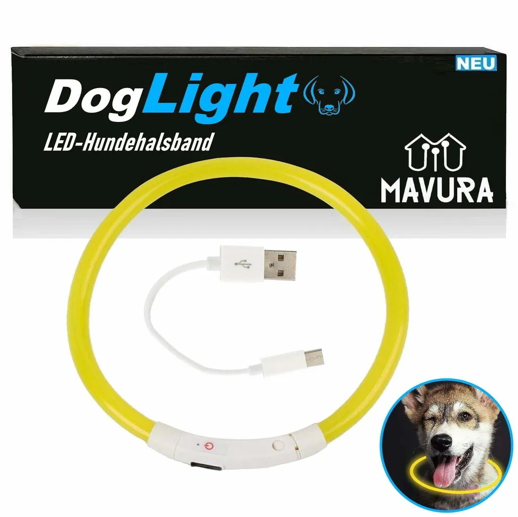 DogLight LED Collare per Cani Giallo - Alta Visibilità USB Taglia Unica