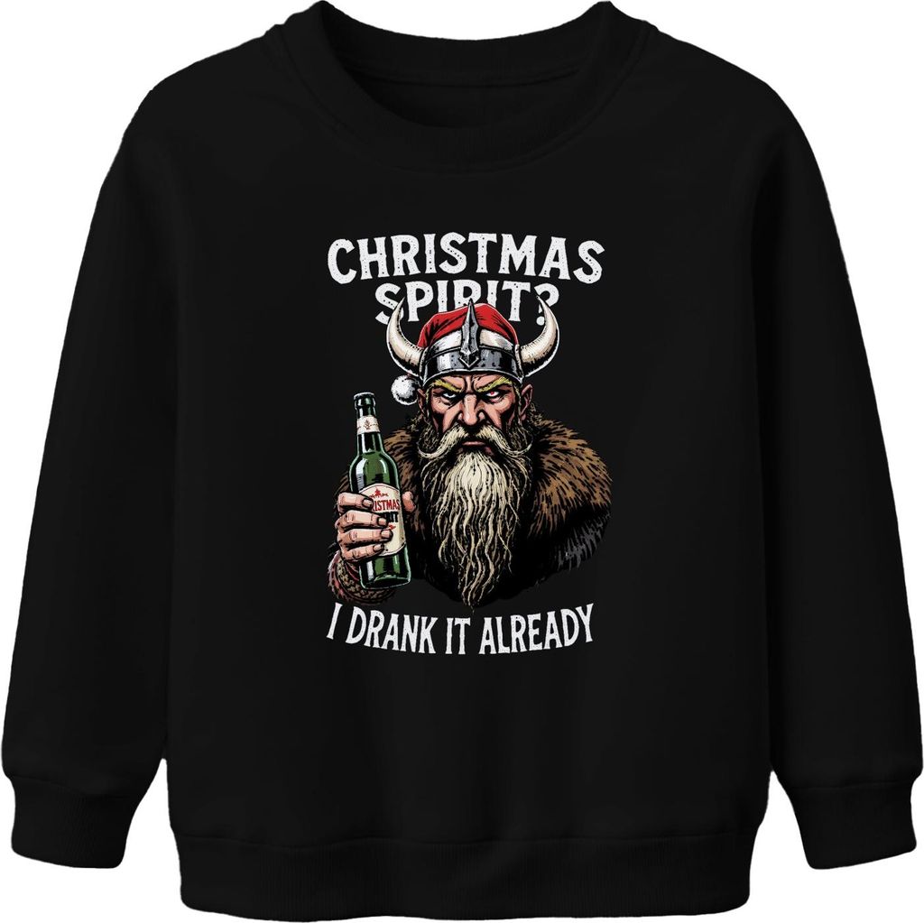 Christmas Spirit I Drank It Already Wikinger Bier Weihnachten Uni Kinder Sweatshirt Pullover, Schwarz, 104