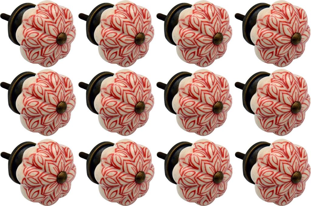 Nicola Spring Floral Keramik-Möbelknöpfe – Rot – 12er-Pack