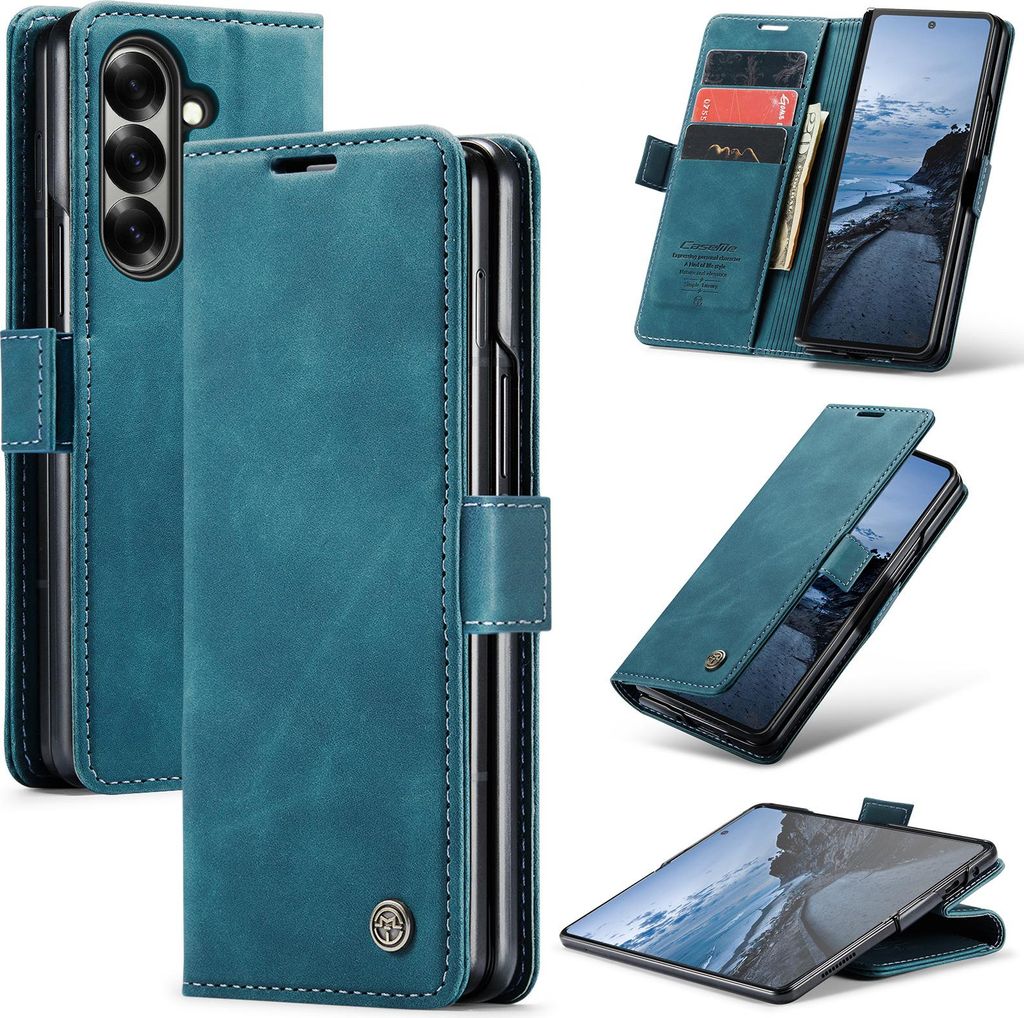 Galaxy Z Fold7 Hülle, Retro Kunstledertasche mit Standfunktion Schutzhülle für Samsung Galaxy Z Fold 7 5G Blau