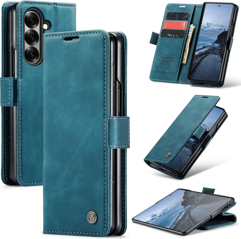 Custodia per Samsung Galaxy Z Fold 7, Custodia retrò in Finto cuoio con funzione stand Blu
