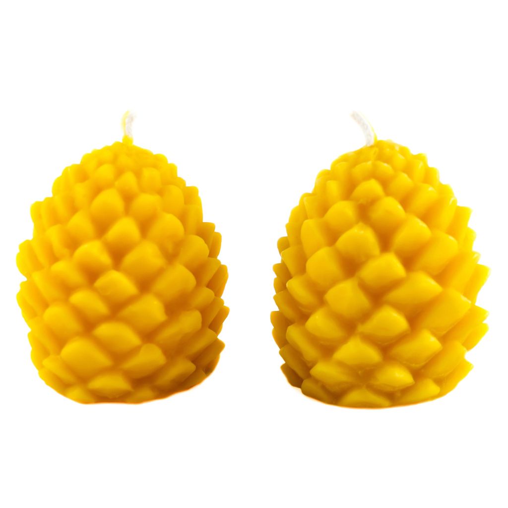 Bienenwachs Pinienzapfen-Kerzen 4 Stück handgefertigt – Zapfenkerze Motivkerze aus 100% reinem Bienenwachs, goldgelb mit Honigduft, lange Brennd...