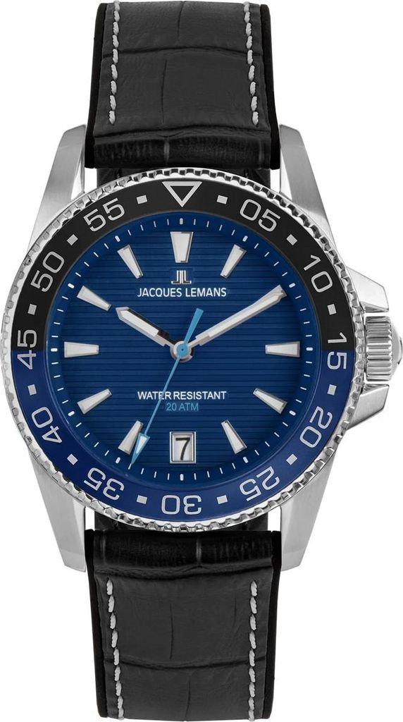 Jacques Lemans 1-2205B Herrenuhr Quarz Liverpool Diver Schwarz/Blau