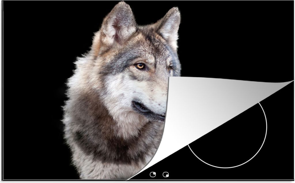 KitchenYeah Herdabdeckplatte Grauer Wildwolf , 77x51cm, Küche Deko, Glaskeramikkochfeld Herdabdeckung, Abdeckplatte fùr Kochfeld