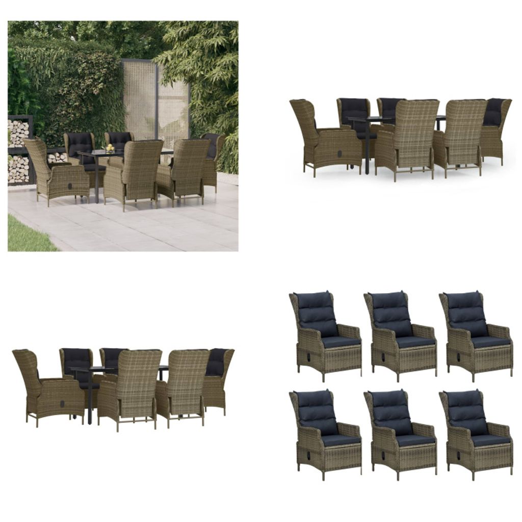 vidaXL 7 tlg. Garten Essgruppe Braun Poly Rattan - Garten Essgruppe - Garten Essgruppen - Outdoor Essgruppe - Garten Essgarnitur