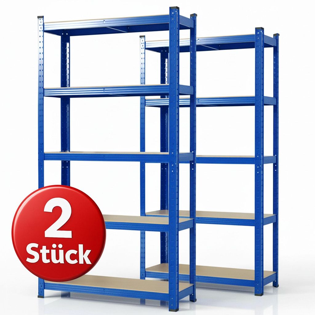 Karat Schwerlastregal Lakota, 2er Set Metallregal mit 5 Böden, 875 kg Traglast, Steckregal für Keller, Garage & Werkstatt – Blau 180x90x40 cm