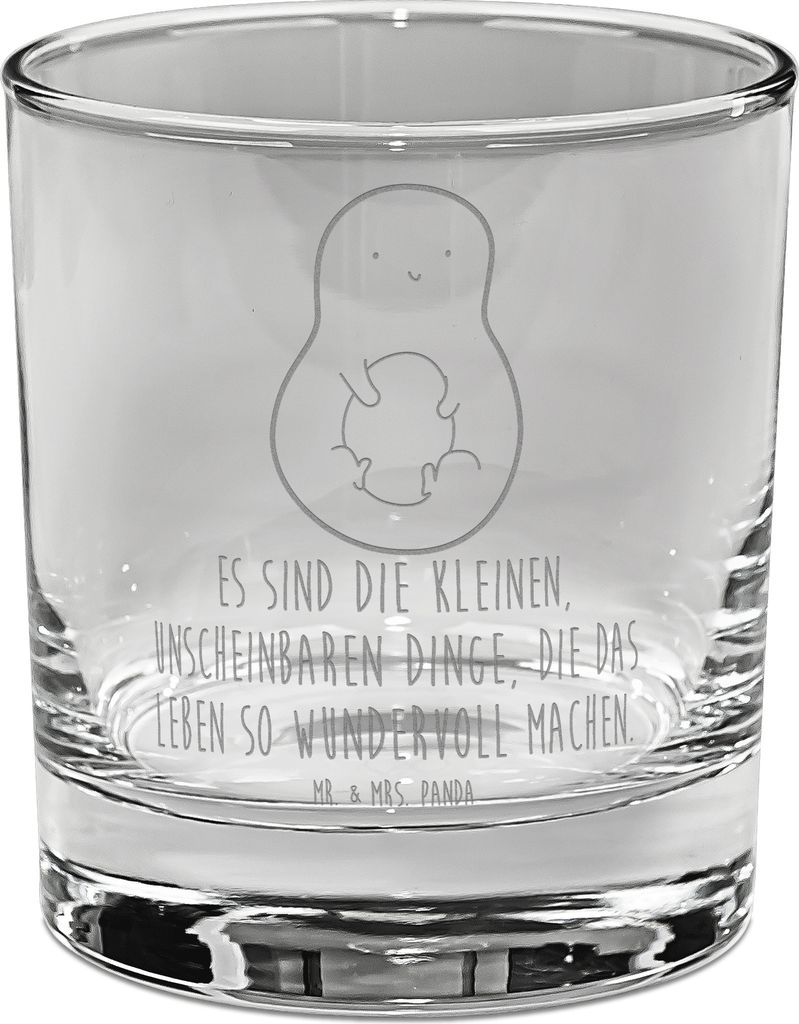 Mr. & Mrs. Panda Whiskyglas Avocado Kern - Transparent - Geschenk, Tumbler Glas, Wunder, Pflanze, Old Fashioned, Baby, Liebe, Gravur, Whiskey