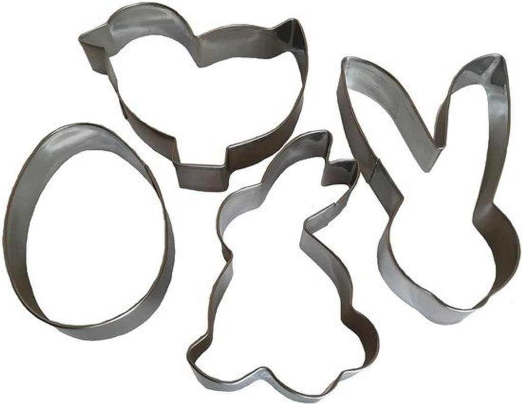 ROYAL HOUSEWARE Set van 4 roestvrijstalen paaskoekjesvormpjes Paashaas ei konijn koekjesvorm koekjesvorm koekjesvorm koekjesvorm paaskoekjesbakstem...
