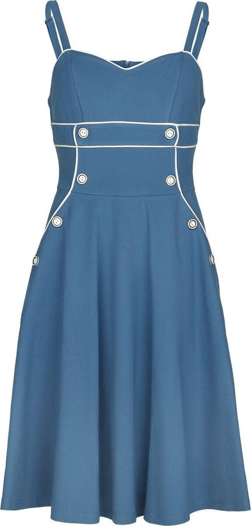 Voodoo Vixen Mittellanges Kleid Damen Pinstripe Asymmetrical Button Flare Dress blau S