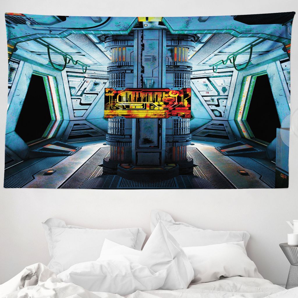 ABAKUHAUS Weltraum Wandteppich, Schiff Station-Basis aus Weiches Mikrofaser Stoff Waschbar ohne Verblassen Digitaldruck, 230 x 140 cm, Blau Schwarz...