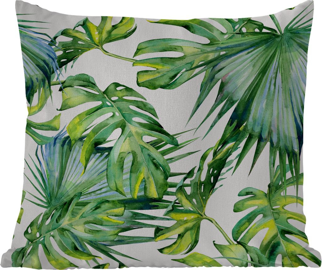 MuchoWow Outdoor Kissen - Monstera - Muster - Aquarell - Mädchen - Kinder - Jungen - Kinder - 50x50 cm - Wetterfest - Lounge Kissen - Komfortabe...