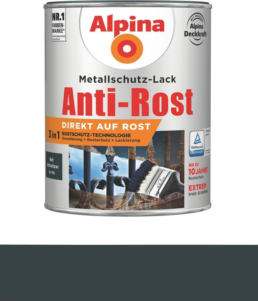 Alpina Metallschutzlack Anti-Rost Anthrazitgrau 2,5 Liter Produktbild 