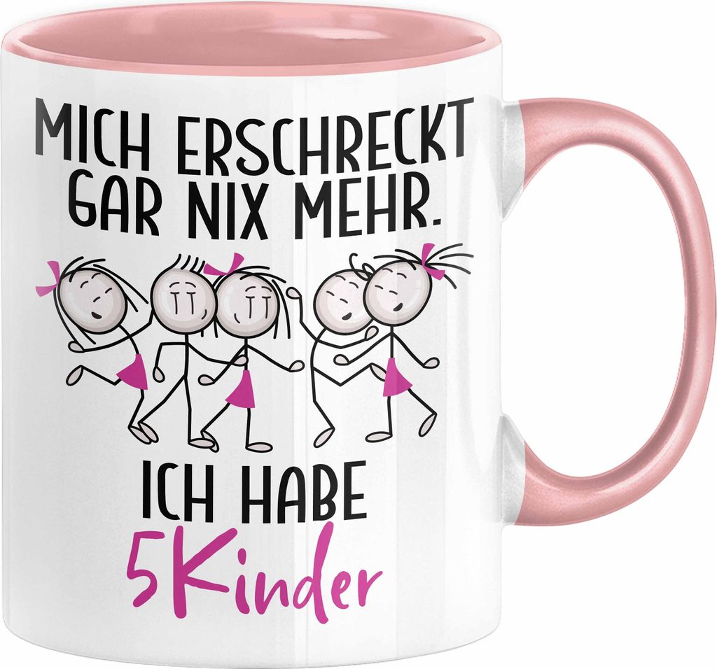 Eltern Mutter Vater Tasse Geschenk von 5 Kindern Lustige Geschenkidee für Mama Papa Mich Erschreckt Gar Nix Mehr Ich Habe 5 Kinder (Rosa)
