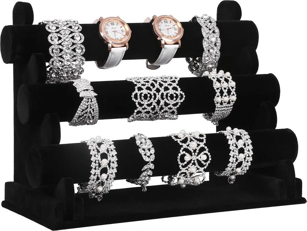 Présentoir à bracelets en velours noir - Porte-bijoux robuste 30 cm
