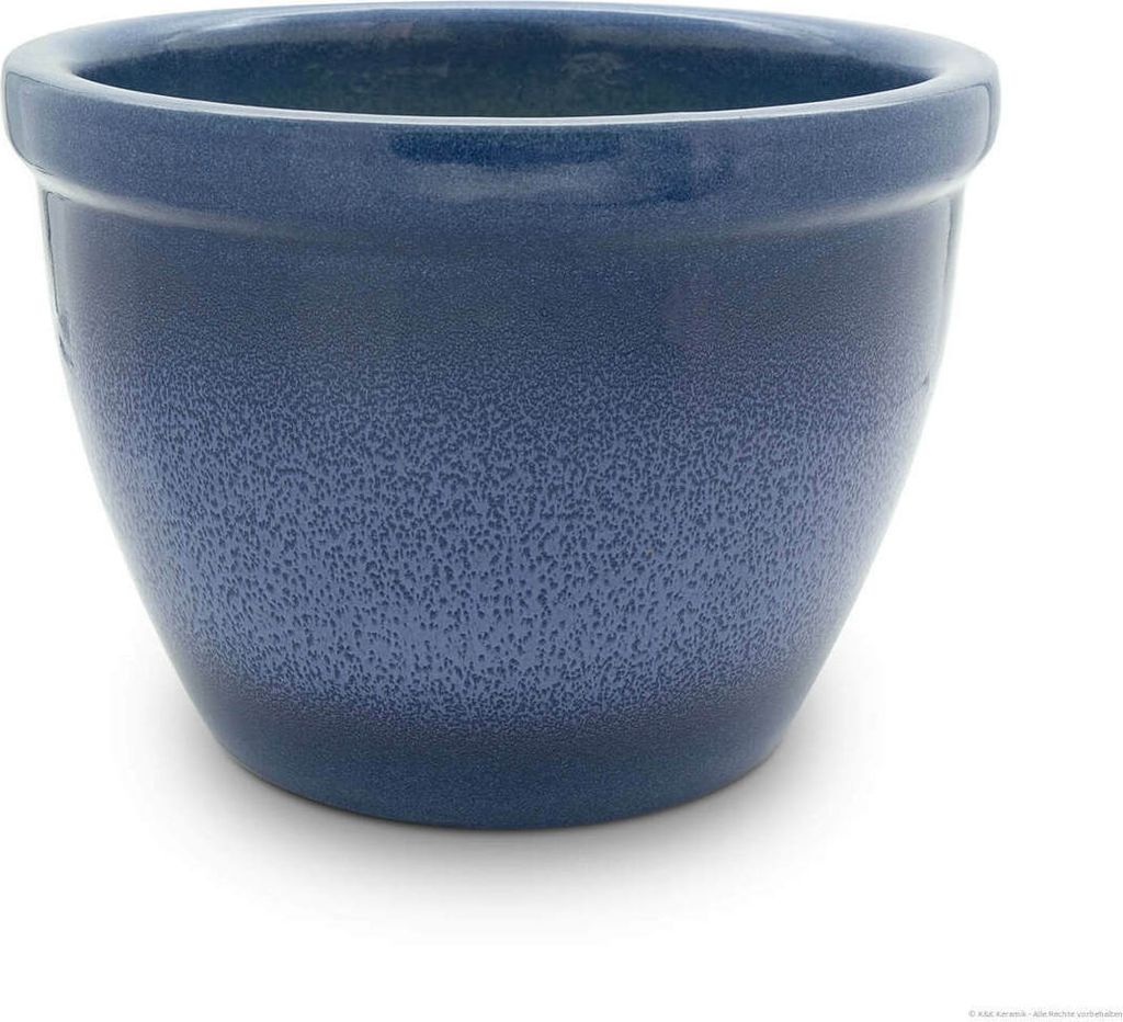 KERAZO Keramik Blumentopf Pflanzkübel Venus 36x26 cm frostfest, robust, standfest, Farbe: BLAU-GEFLAMMT