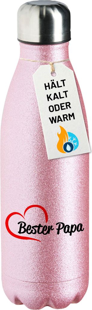 Huuraa Trinkflasche Bester Papa Herz 500ml Pink Edelstahl Wasserflasche Trinkflasche Geschenkidee