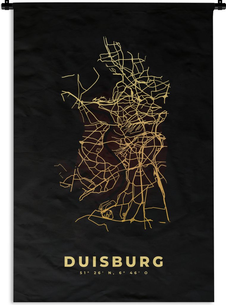 MuchoWow Wandteppich Wandbehang Duisburg - Karte - Gold - Stadtplan 60x90 cm Tapisserie Dekoration Wandtuch - Foto-Teppich - Abwaschbar
