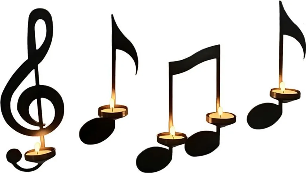 INF Lot de 4 Appliques Murales Notes de Musique en Fer Noir pour Bougies