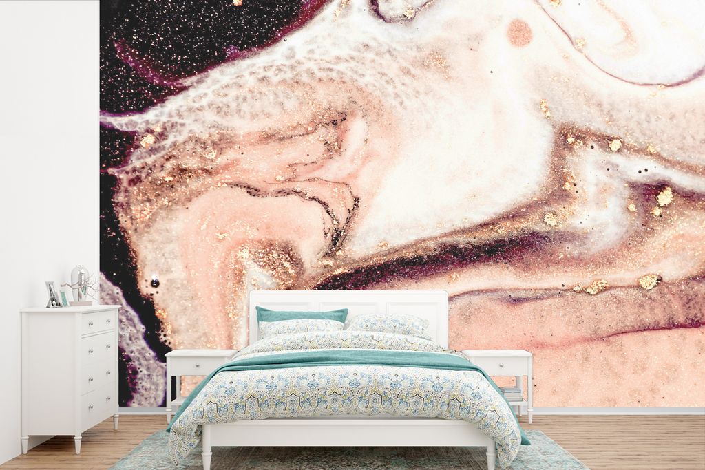 MuchoWow Fototapete für Wohnzimmer oder Schlafzimmer Wandtapete Vinyl Motivtapete Stein - Marmor - Edelstein - Abstrakt - Natur - Rosa - 360x240...