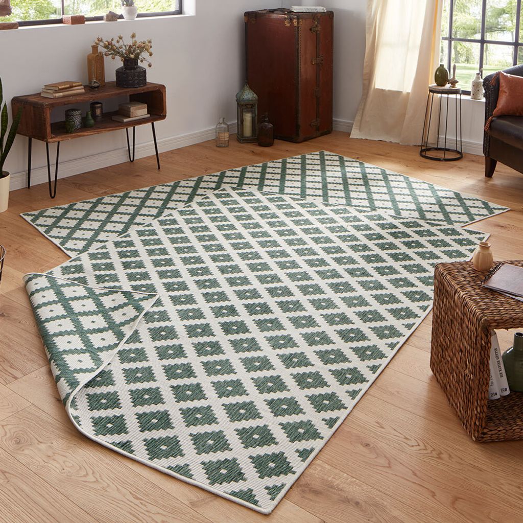 Wendeteppich Nizza Grün Creme In- & Outdoor, Größe:80x350 cm