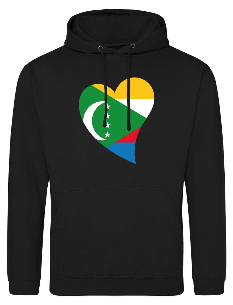 Huuraa Uni Hoodie Komoren Flagge Herz M Deep Black Vegan Sweatshirt Geschenkidee