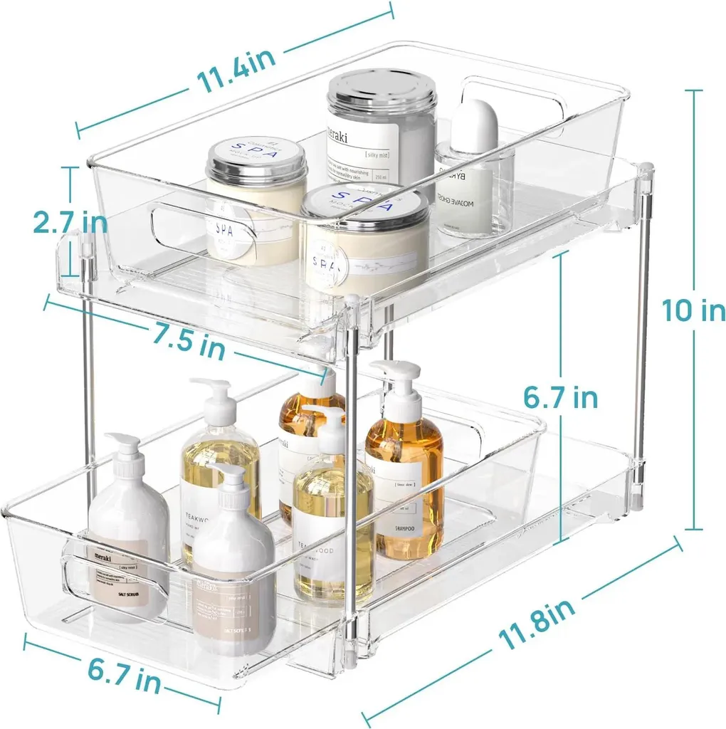 Solution gain de place : Étagère 2 niveaux sous évier plastique PET durable - 4