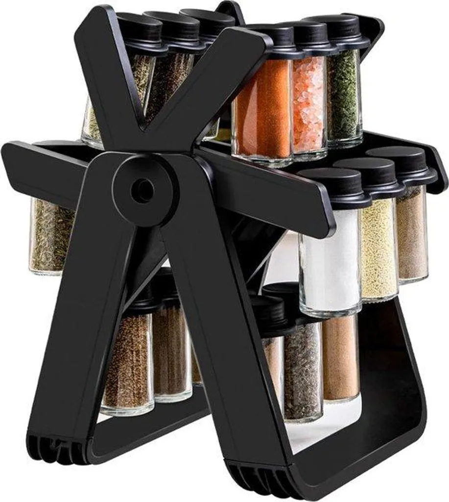 Range-épices rotatif de cuisine noir pour ranger 18 variétés d'herbes