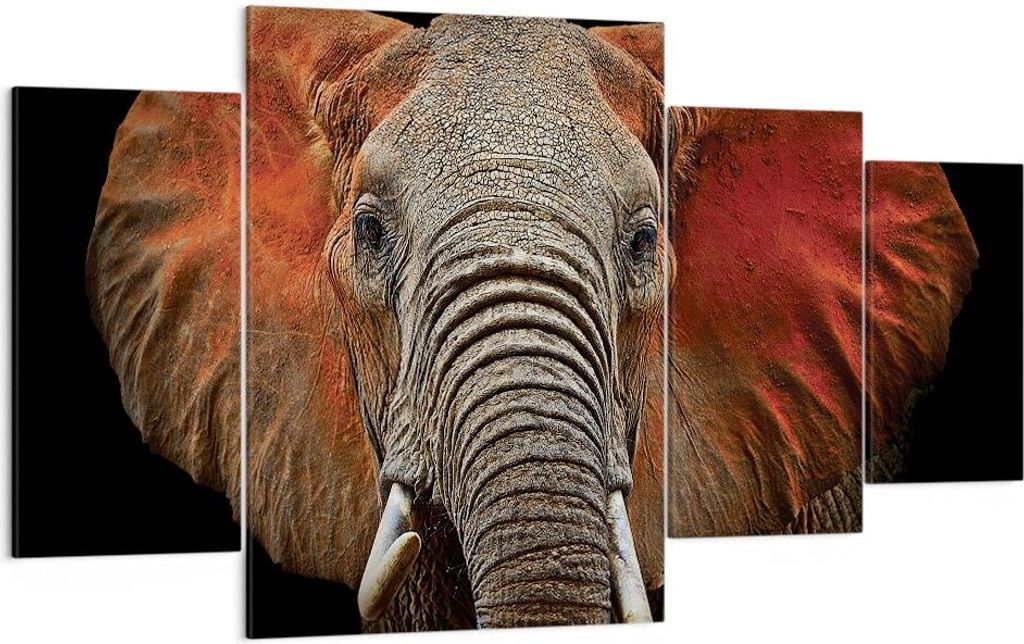 Bild auf Leinwand - Leinwandbild - 4 Teile - Elefant Rot Ohren - 160x90cm - Wand Bild - Wanddeko - Wandbilder - Leinwanddruck - Bilder - Wanddekora...