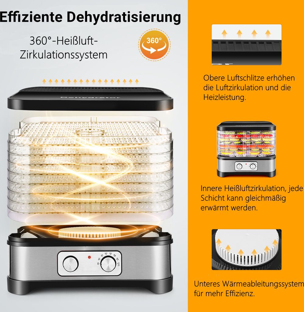 Tooluck 8 Etagen 400W Dörrautomat, Drehen-Taste, für Obst Produktbild 3