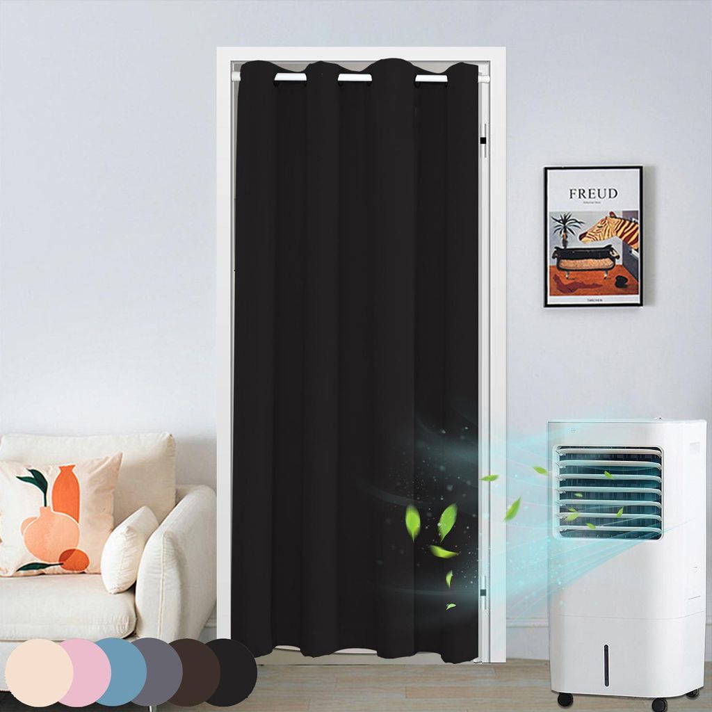 Türvorhang Blickdicht Thermo Ösen Vorhang Kälteschutz Gardine Raumteiler-Vorhänge für Wohnzimmer Kinderzimmer, Schwarz, B132xH244cm