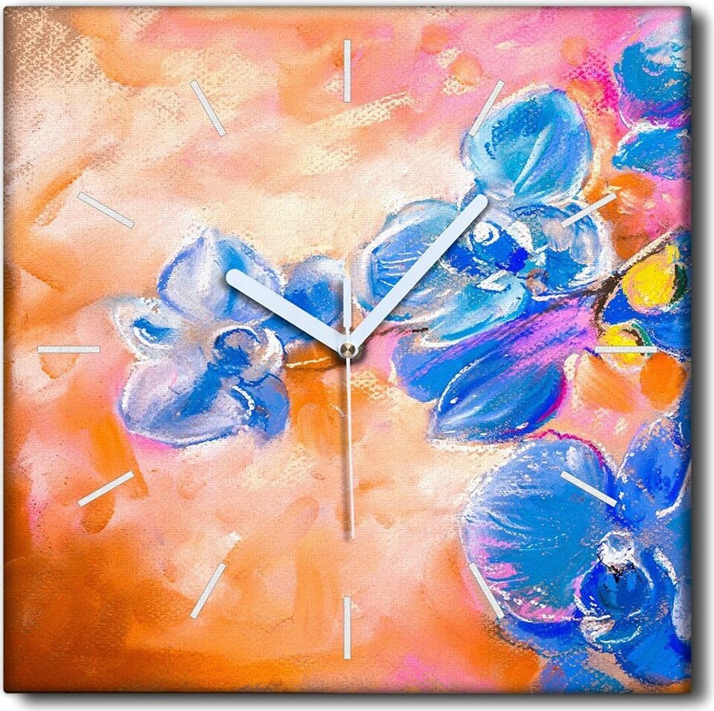 Coloray Uhr auf Leinwand 30x30 cm Wand Uhr Dekoration Wohnzimmer Segeltuch weiße Zeiger -Orchidee Blume Nature.
