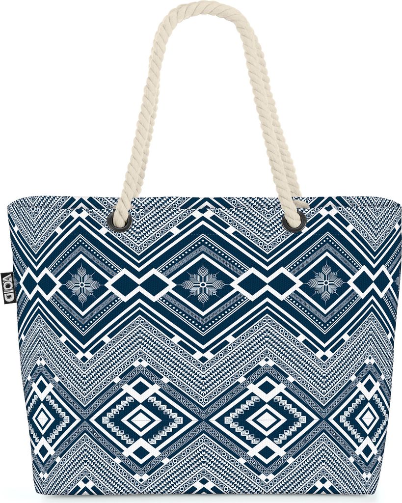 VOID Orient Grafik Blau Design Strandtasche Shopper 58x38x16cm 23L XXL Einkaufstasche Tasche Reisetasche Beach Bag