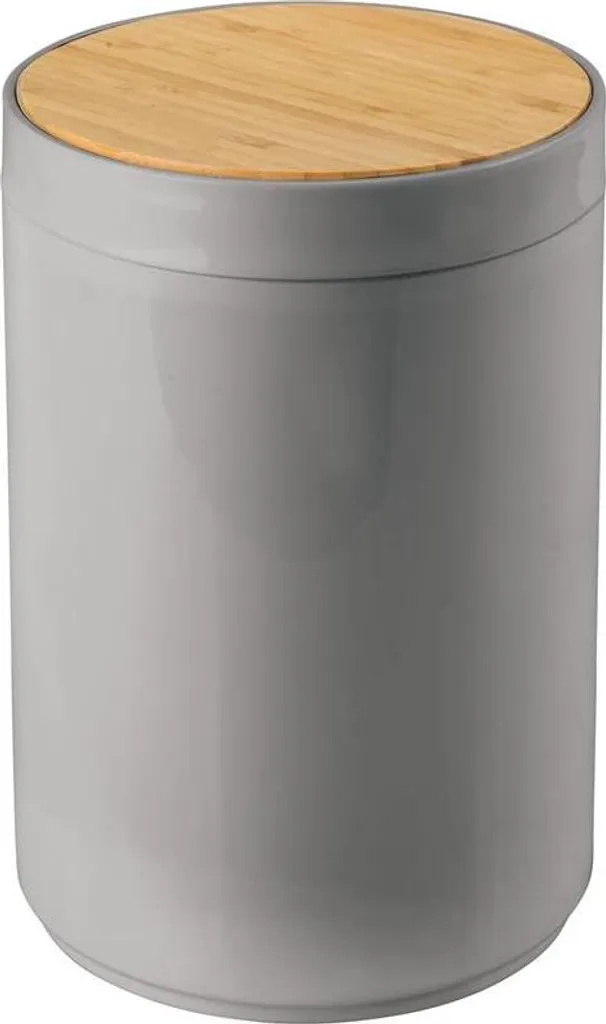 Petite Corbeille à Papier 5 Litres Grise avec Couvercle Pivotant Bambou