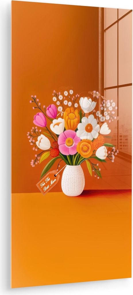 MuchoWow Glasbilder - Bilder auf Wandbild - Foto auf Glas Vase - Blumen - Orange 60x120 cm Wanddekoration aus Glas - Acrylglasbild - Acrylbilder - ...