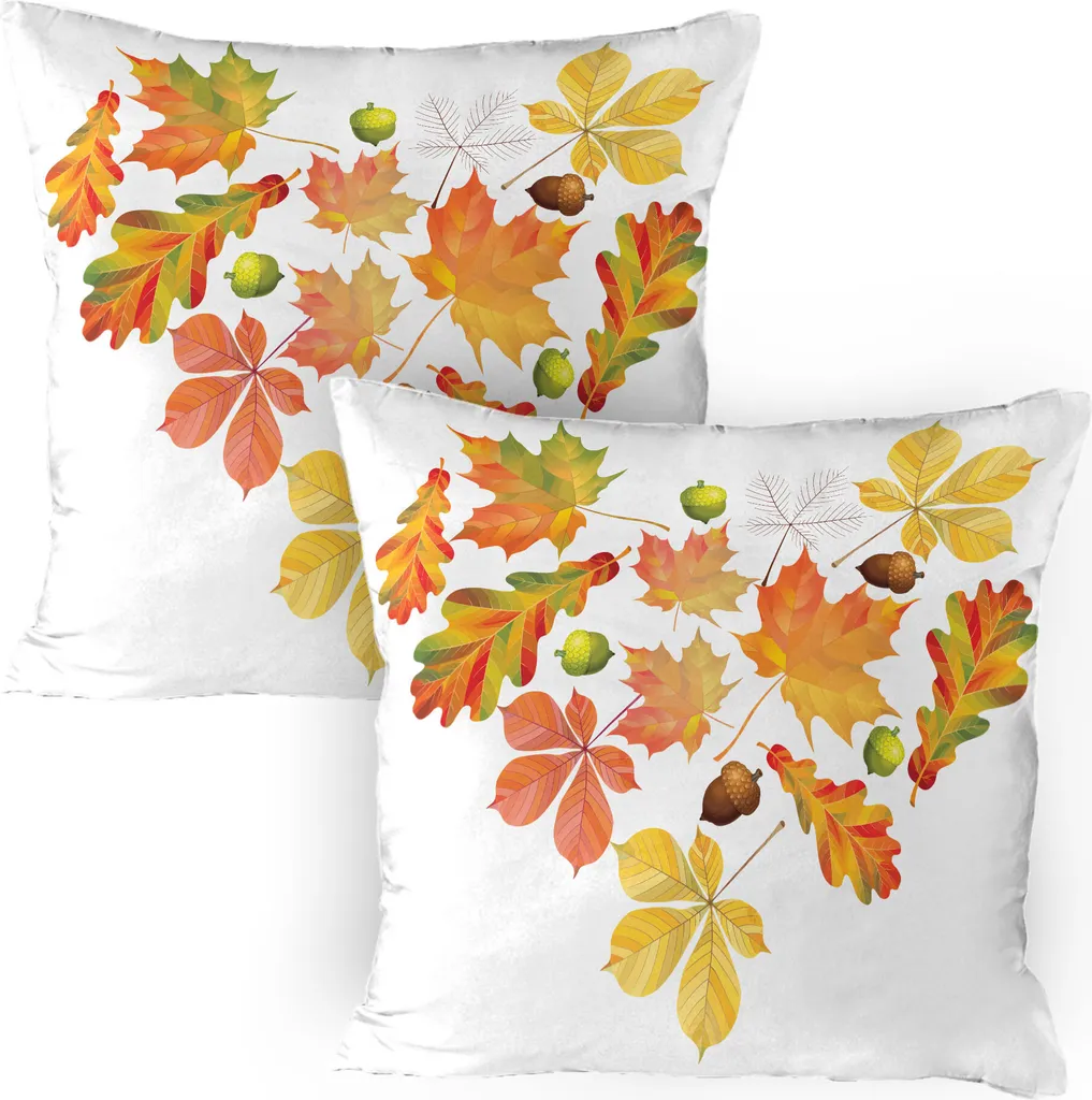 Offerta Set 2 Federe 80x80 ABAKUHAUS Autunno - Foglie & Ghiande HD