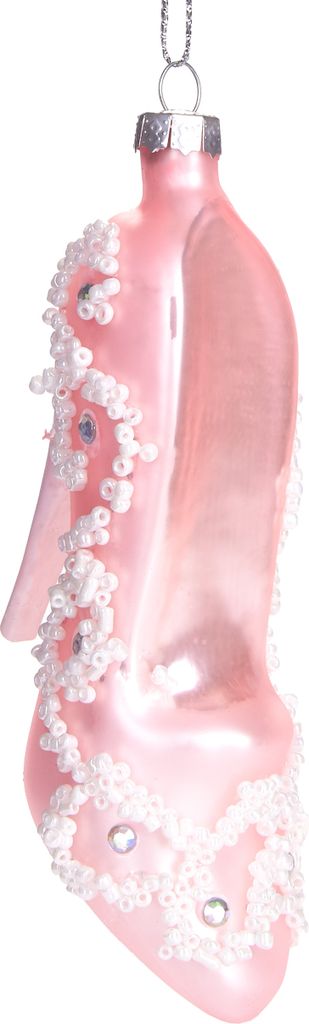 BRUBAKER High Heel Rosa Weiß - Handbemalte Weihnachtskugel aus Glas - Christbaumschmuck Figuren lustig Deko Anhänger Baumkugel - 9 cm