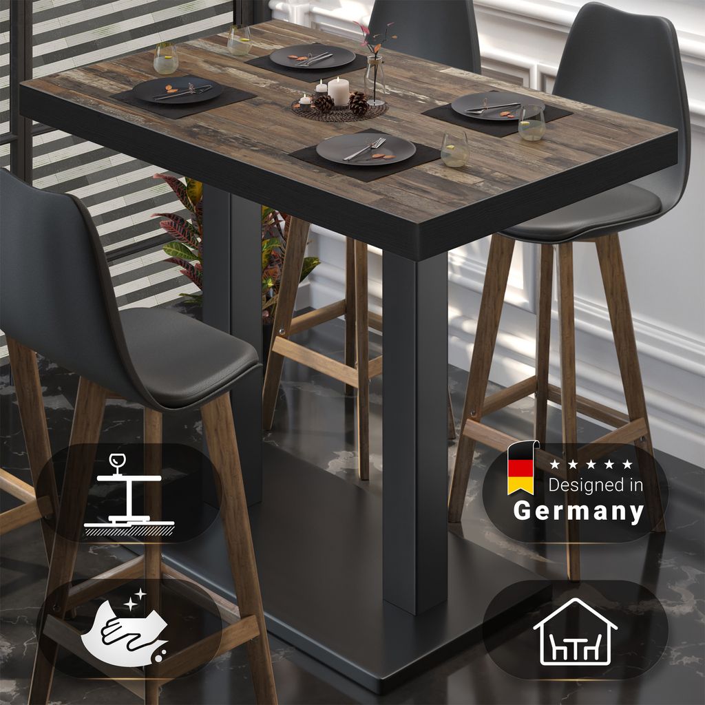 BM | Bistro Stehtisch | 110 x 60 x 110 cm | Rechteckig | Schwarzer Rand | Vintage Old / Schwarz | Gastro Steh Tisch Restaurant