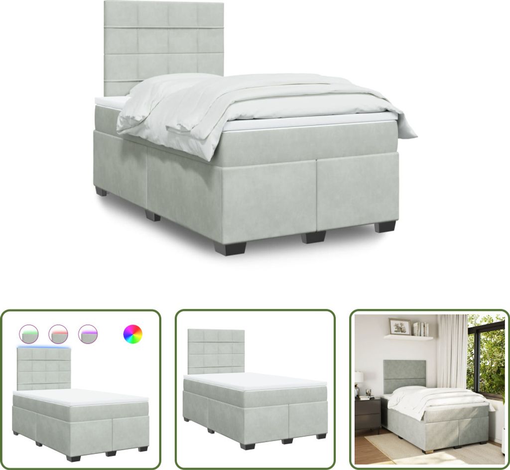 The Living Store Boxspringbett mit Matratze Hellgrau 120x190 cm Samt