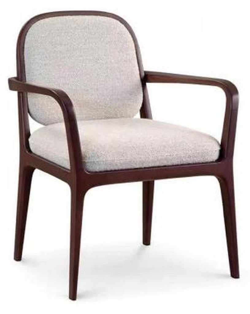 Designer Grauer Polsterstuhl Esszimmer Möbel Braunes Holzgestell Sessel Stuhl